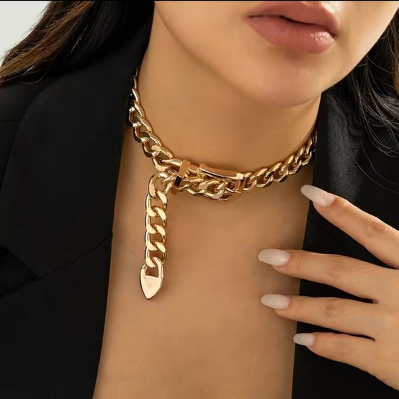 COPY - Chunky Wide Link “Belted” Choker Necklace - Picture 3 of 7